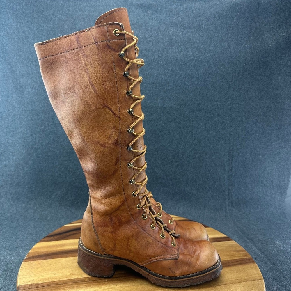 Vintage Dingo 70s Campus Boots Tan Leather Knee Tall Block Heel Cognac 7647 7M